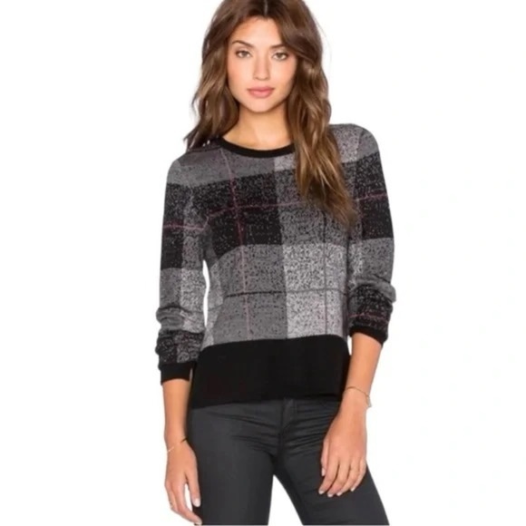 RAG & BONE Black and gray TEGAN plaid crew neck sweater size M. - Picture 1 of 14